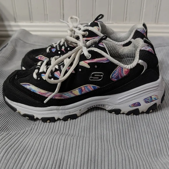 Skechers D’Lites Black Chunky Sneakers Rainbow Y2K Dad Shoes - Picture 4 of 10